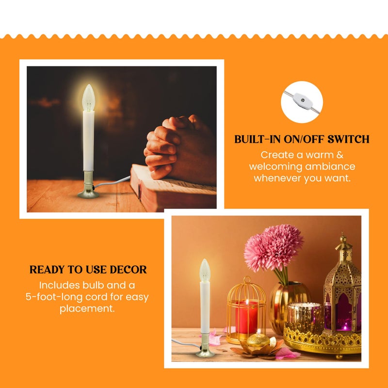 Creative HobbiesÂ® Electric Window Candle Lamp with Brass Plated Base, On/Off Switch, Light Bulb, Ready to Use! - Image 3